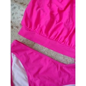 Swim - NWOT Ribbed Bright Pink Knotted Tankini Swimsuit S Swim - NWOT Ribbed Bright Pink Knotted Tankini Swimsuit S